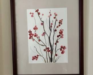 059 framedsignedwatercolorpaintingofred