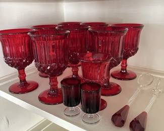 050 rubyredpressedglassgobletscordials