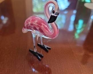 hand-blown glass flamingo figurine