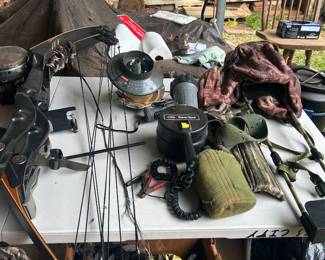 Various hunting gear and bows 