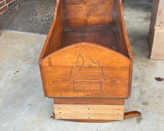 Handmade Baby Cradle , Engraved with Snoopy 