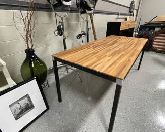 European hard wood table and cabinet.