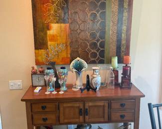 Brown wood sideboard, farmhouse style | Porcelain Vase