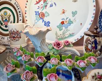 Dresden cornucopia and floral place cards.