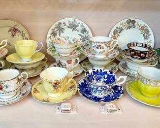 Beautiful collection of tea cups and saucers.