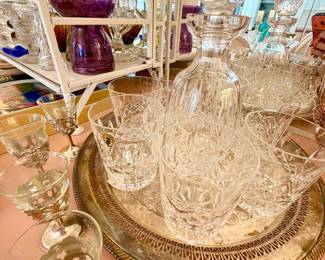 Waterford crystal decanter and glasses.
