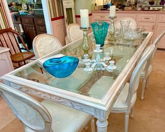 Beveled glass top dining set and 6 chairs.