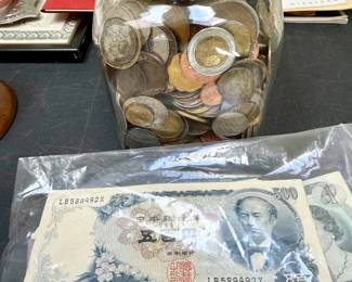 Foreign coins and money.