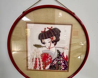Fabric art framed Geisha.