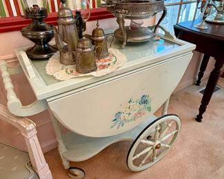Floral painted tea cart.