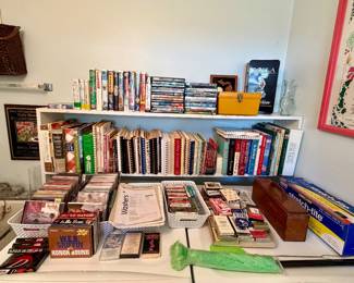 Cookbooks , dvd's and cassettes. Washer and dryer not for sale.