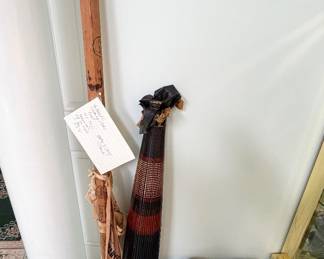 1950's Mt. Fuji walking stick as well as a large 1950's Japanese parasol.