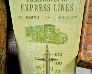 Much St. Joseph collectibles. "Heaton Commercial Express Lines St. Joseph Atchison" wood thermometer