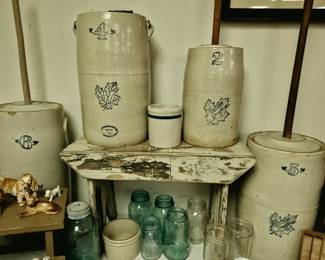 Much stoneware, pottery,, glassware, bottles, jars and figurines