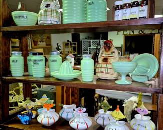 Much, much glassware. Jadite