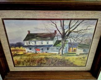 Framed watercolors. Framed "Country House" watercolor by Ranulph Bye
