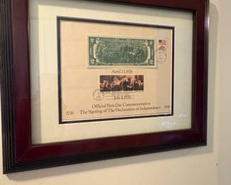 Bicentennial framed two dollar bill