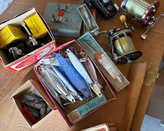 Vintage fishing reels and lures