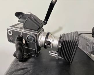 Hasselblad full camera with lens, flash mount, hood, back, battery compartment