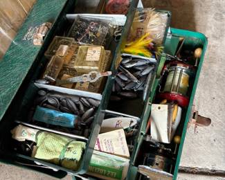 Vintage fishing tackle box full of stuff