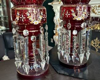 Ruby Cranberry Victorian Lusters with prisms