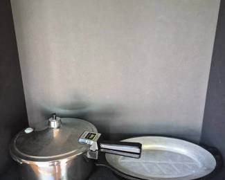Pressure Cooker And Nordic Ware Sizzler Serving Tray
