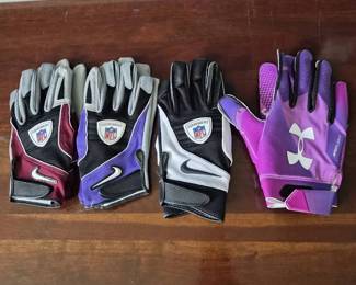 Four Pairs Of Football Gloves 3 NFL, 1 Underarmour