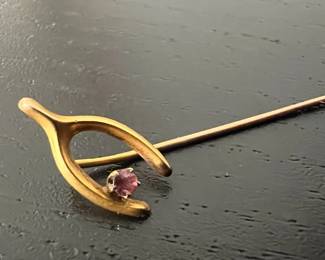 Antique 10K Gold Wishbone Stick Pin wAccent Stone and MORE