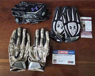Three Pairs Of Signed NFL Gloves 2 Authenticated