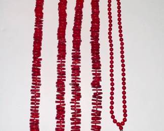 Red Coral Branch and Disc Bead Jewelry Set