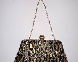 Leopard Print Beaded Clutch Style Handbag