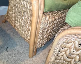 Braided Rattan Wicker Armchair and Ottoman Set