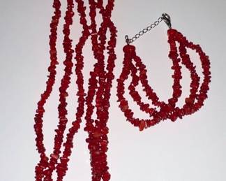 Red DK Coral Chip Necklace and Bracelet