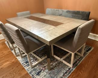 Universal Furniture Robards Brown Rectangular Dining Table with Bronze Style Dining Set