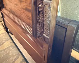 Renaissance Revival Style Carved Oak Bed Frame, Full Size