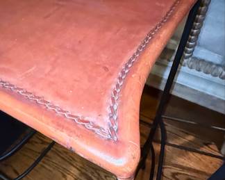 Spanish Hacienda Style Wrought Iron and Leather Bar Stool