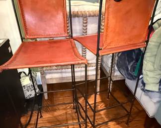 Spanish Hacienda Style Wrought Iron and Leather Bar Stool
