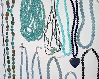 Assorted Blue and Green Gemstone Beaded Jewelry