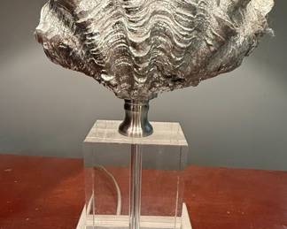 Silver Leaf Clam Shell and Glass Table Lamp