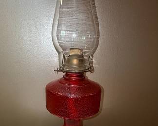 Homesteader Style Red Glass Oil Lamp