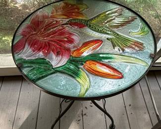 Hummingbird and Floral Glass Accent Table
