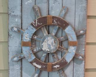 Nautical Ship Wheel Wall Decor with Rope Accents