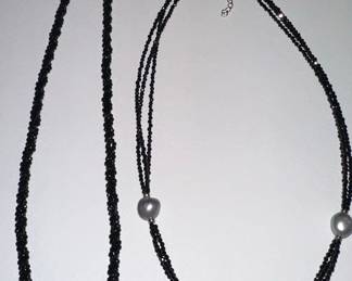 Multi-Strand Black Spinel and Pearl Necklace
