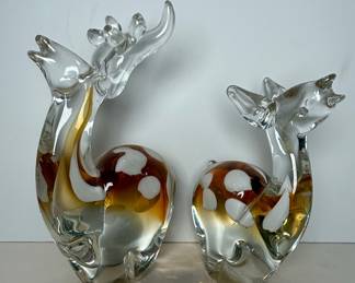 Murano Style Glass Deer Figurines