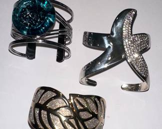 Costume Jewelry Cuff Bracelets - Starfish, Leaf, and Blue Glass Accents