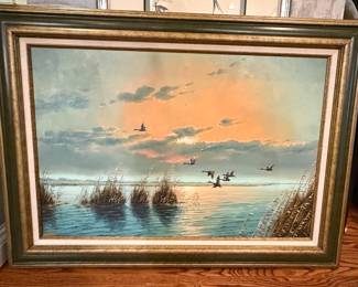 A. Homing Style Marshland Duck Scene Oil Painting