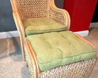 Braided Rattan Wicker Armchair and Ottoman Set