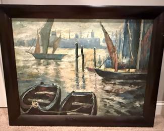Harbor Scene Oil Painting Style