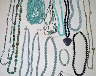 Assorted Blue and Green Gemstone Beaded Jewelry