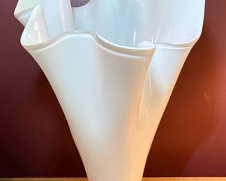 Mid-Century Style White Cased Glass Handkerchief Vase